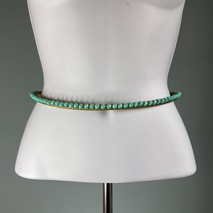 Vintage OMEGA Chain Faux turquoise Gold Tone Beaded Necklace or Belt